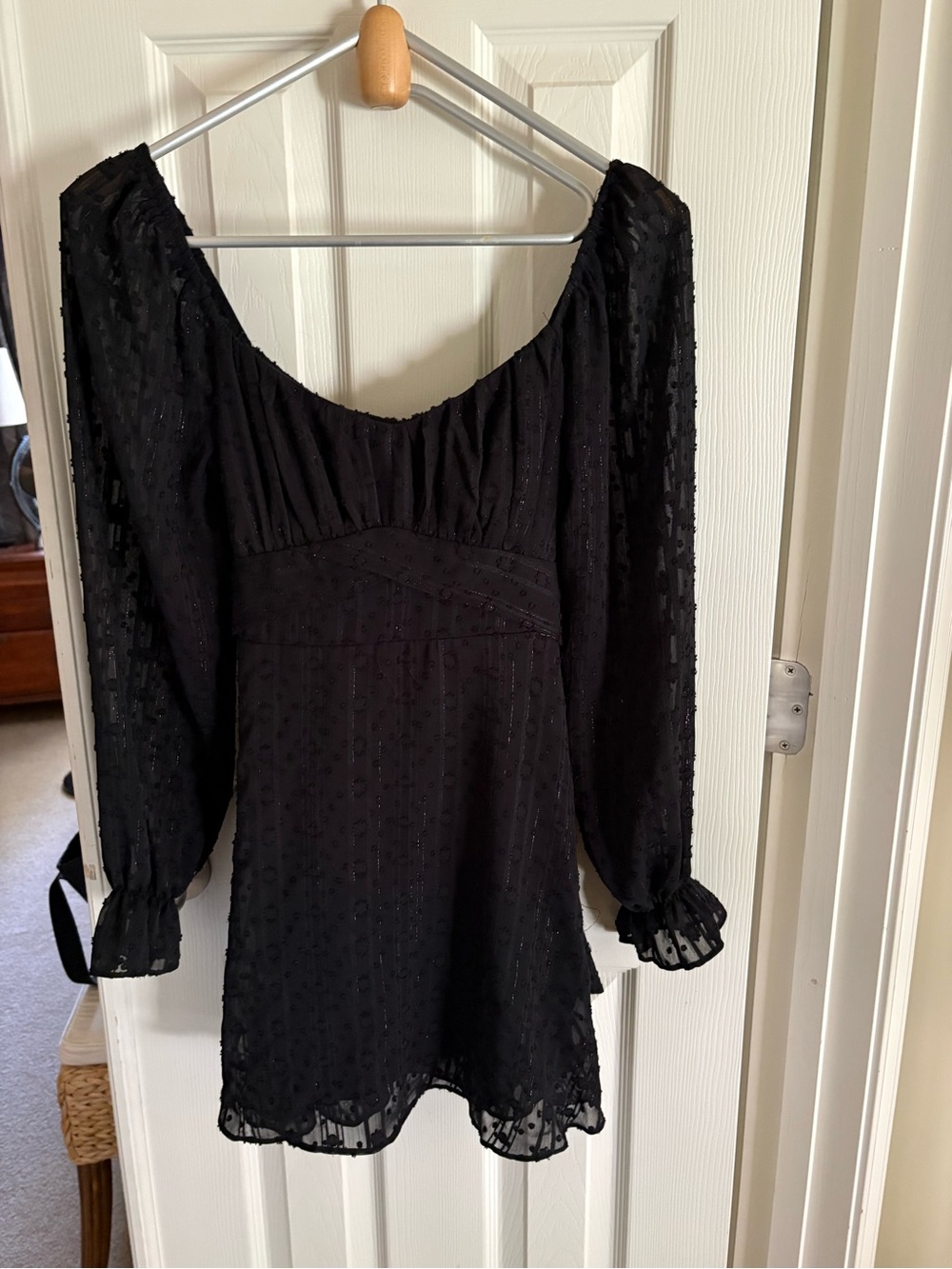 Inspired Hearts Women's Black Long-Sleeve Swiss Dot dress